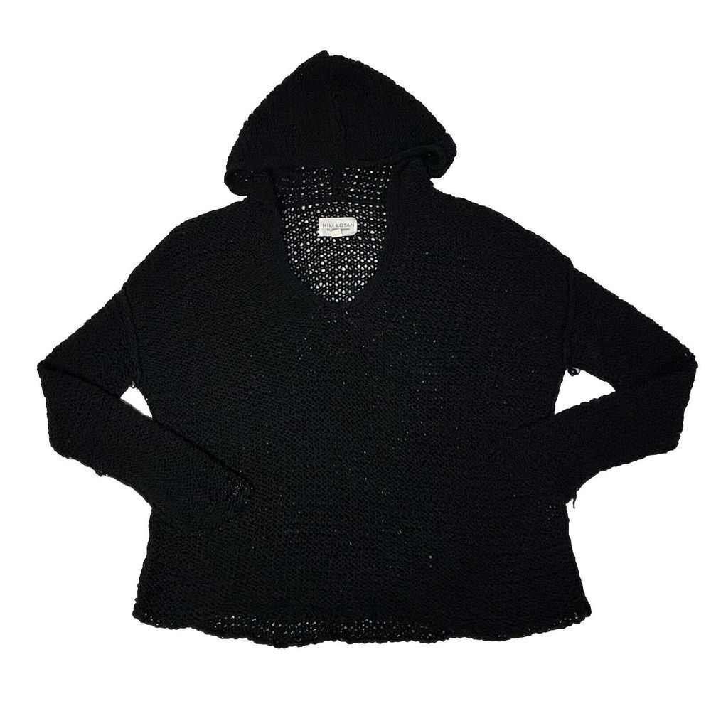 Luxe NILI LOTAN Open Knitted Hooded Sweater Womens‎ Medium Black NL 2609988 GUC